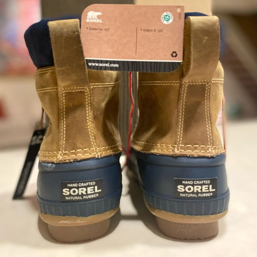 SOREL CHEYANNE FULL GRAIN BOOTS, WATERPROOF, CURRY/ECLIPSE, MENS SIZE 9 NEW NIB